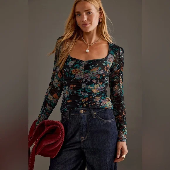 By Anthropologie Long-Sleeve Ruched Top - Picture 2 of 8